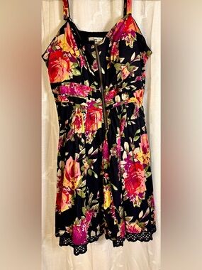 American Rag Black Floral Sequin Detail Dress Pink Yellow | Size 2X